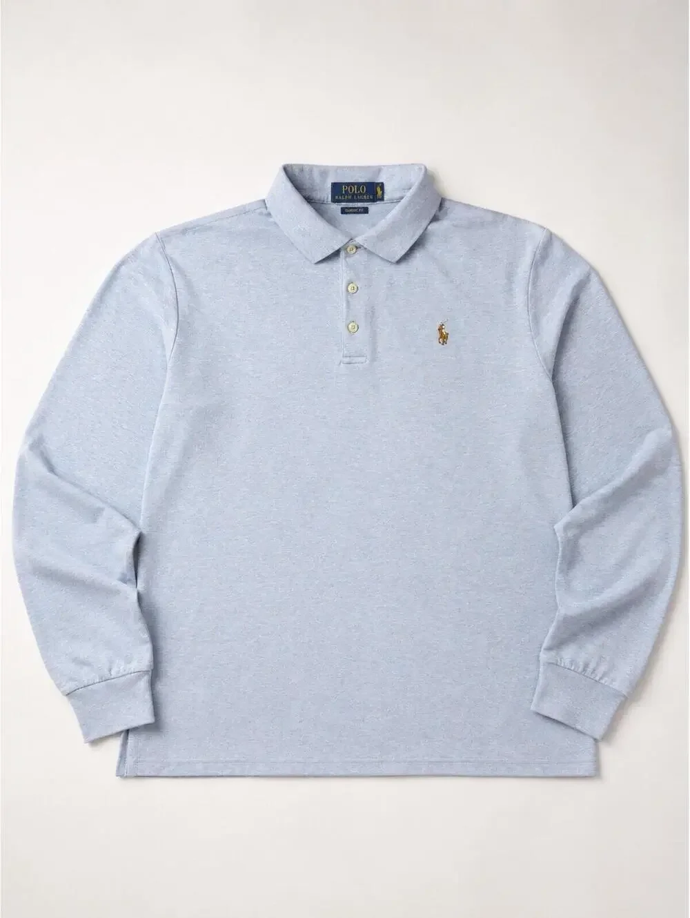 Polo Ralph Lauren Polo Shirt Mens XXL Light‎ Blue Solid Long Sleeve Pony Logo